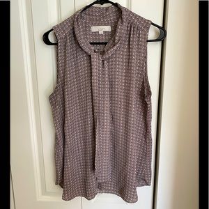 LOFT mini-bloom sleeveless tie neck blouse